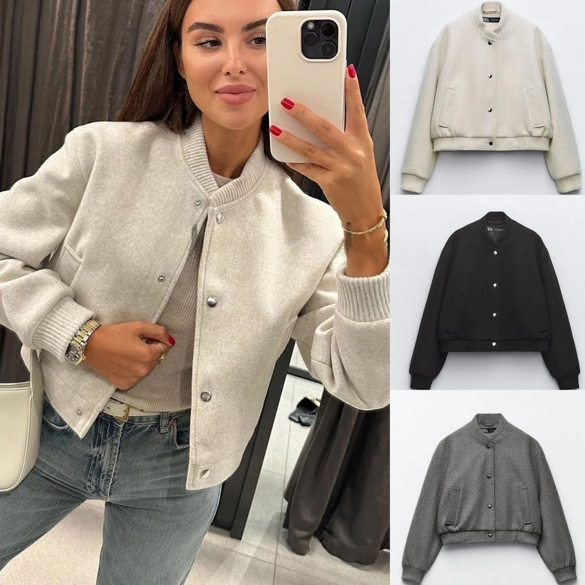 

Autumn New Sle Loose Fit Pilot Jaet Soft Material Ribbed Collar Street Sle Women's ort Coat Polyester Fiber 00%