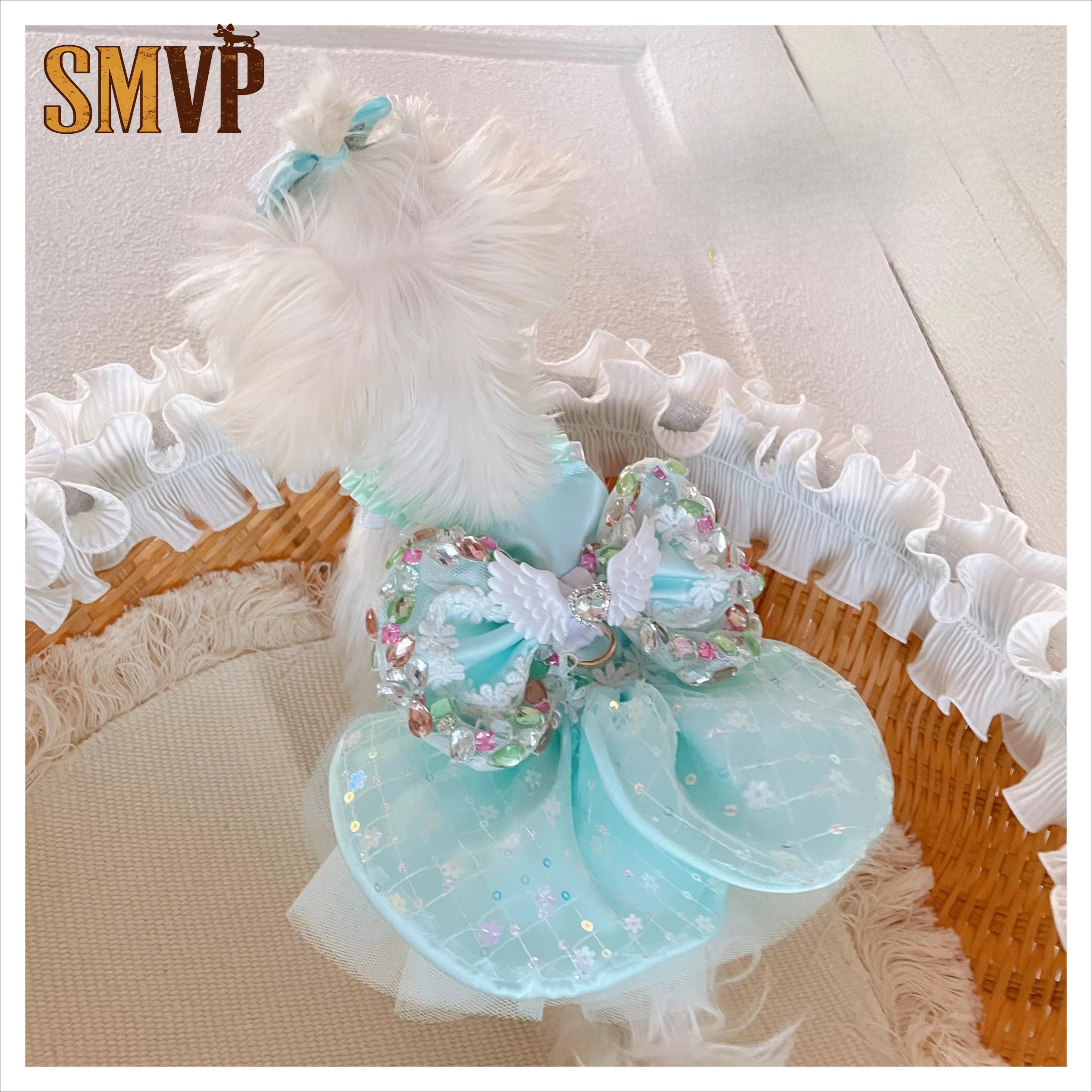 

Summer Cotton Mint Green Sequin Princess Dress Gentle Princess Style Birthday Party Wedding Kitten Small Dog Dress