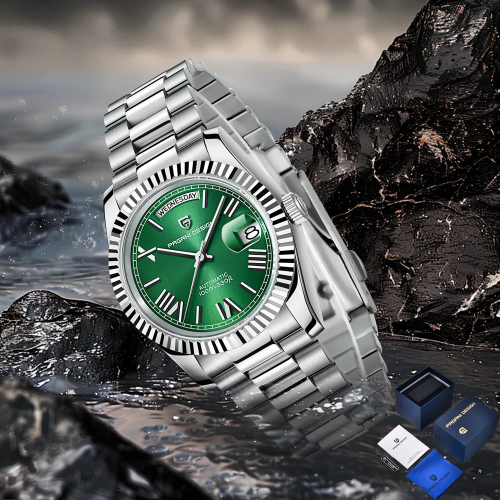 PAGANI DESIGN Top Brand Mechanical Waterproof Mens Watches ST16 Movt AR Sapphire Watch Stainless Steel Weekly Calendar Man Watch