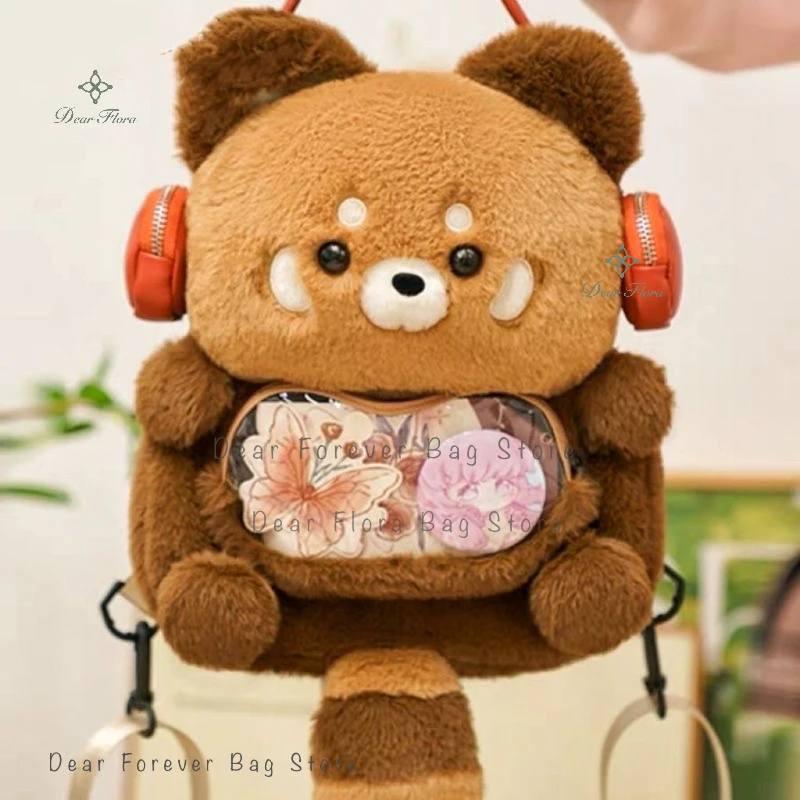 Cute Plush Red Panda Backpack New Hot Personalized Girl Fashion Knapsack Fun Animal Cartoon Rucksack Women Kawaii Crossbody Bags