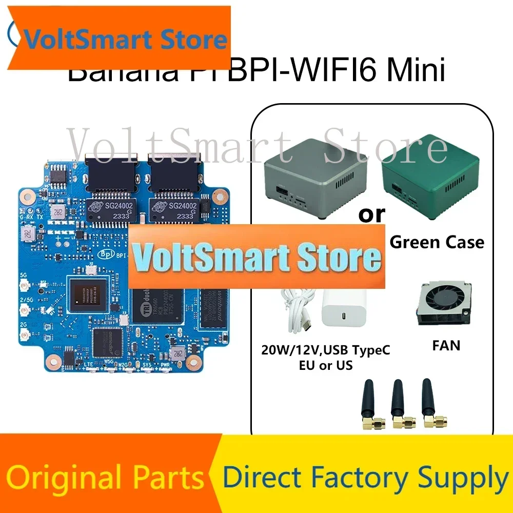 VoltSBanana Pi BPI-WIFI6 Mini Open Source WiFi 6 Router Board Dual-Core ARM SoC TR6560 TR5220 With Antenna Case Smart Routing SB