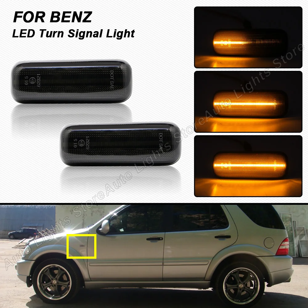 2PCS Dynamic LED Turn Signal Lamps For Mercedes-Benz W163 ML320 1998-2003 ML430 1999-2001 ML55 AMG 2000-2003 Side Marker Lights