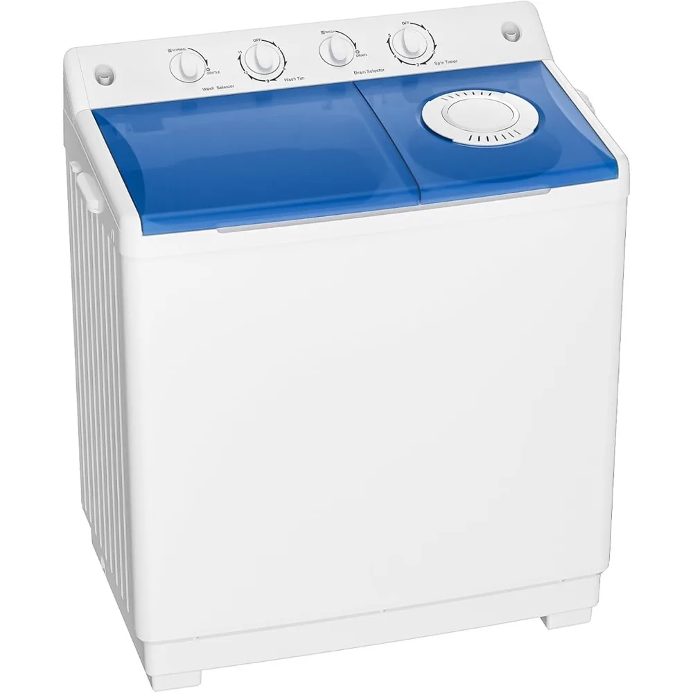 

Portable Washing Machine, 40lbs Twin Tub Washer Mini Compact Laundry Machine with Drain Pump, Semi-automatic 24lbs Wash