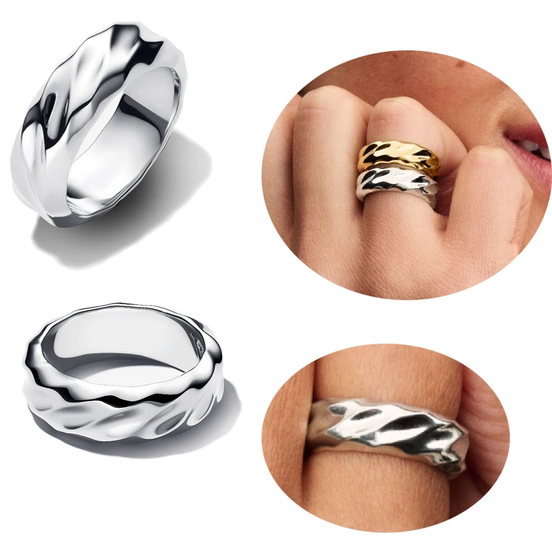 

New 925 Sterling Silver Wide Edge Ripple Ring Accessory Simple Fashionable And Classic Suitable For Women