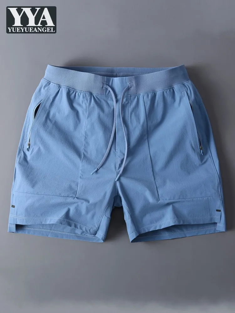 Male New Streetwear Summer Zipper Pockets Loose Fit Joggers Shorts Elastic Waist Knee Length Trousers Mens Casual Fashion Shorts