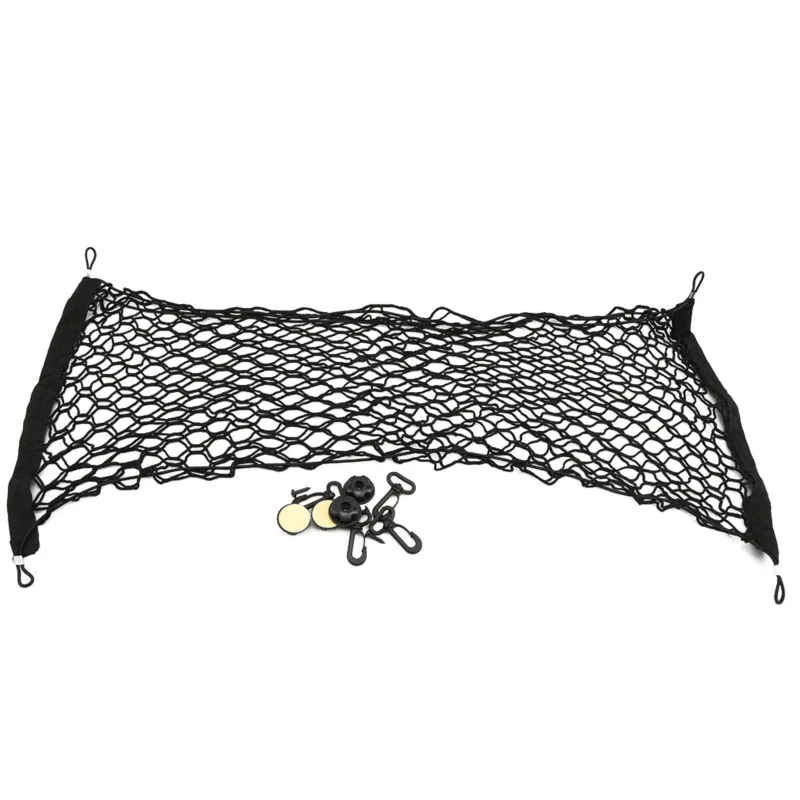 90 x 40cm Universal Black Nylon Car Trunk Net Luggage Storage Organizer Bag Rear Tail Mesh Network With 4 Hooks cargo net