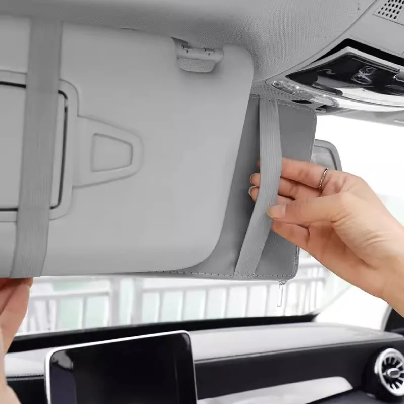 

Car Sun Visor Clip Organizer Holder Kit Universal Sun Visor Multi-Pocket Portable Ticket Cards Pen Glasses Sundries Tidying Case