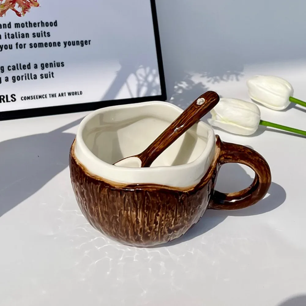 Coconut Shell Coffee Cup Creative Kiln Transformed Ceramic,300ml Household Afternoon Tea,Breakfast Mug,Birthday Gift Drinkware