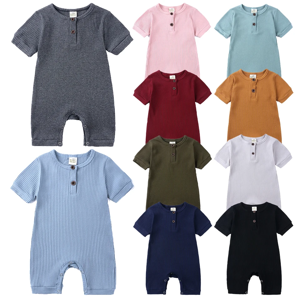 New Arrival Toddler Solid Short Sleeves Bodysuits Girl Boy Baby Jumpsuit Newborn Casual Round Neck Rompers Children Soft Clothes