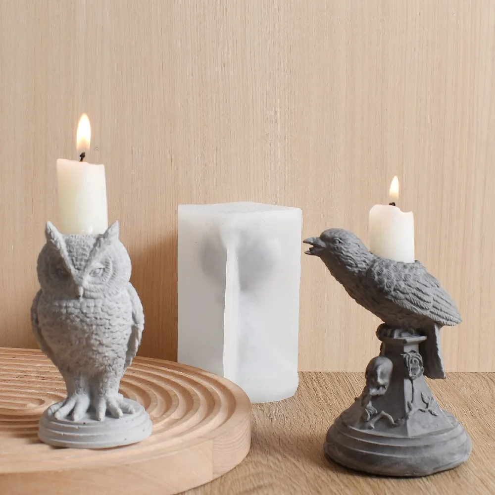 

Owl Candle Holder Silicone Molds DIY Halloween Decorative Eagle Candlestick Gypsum Plaster Concrete Mould Animal Resin Tool