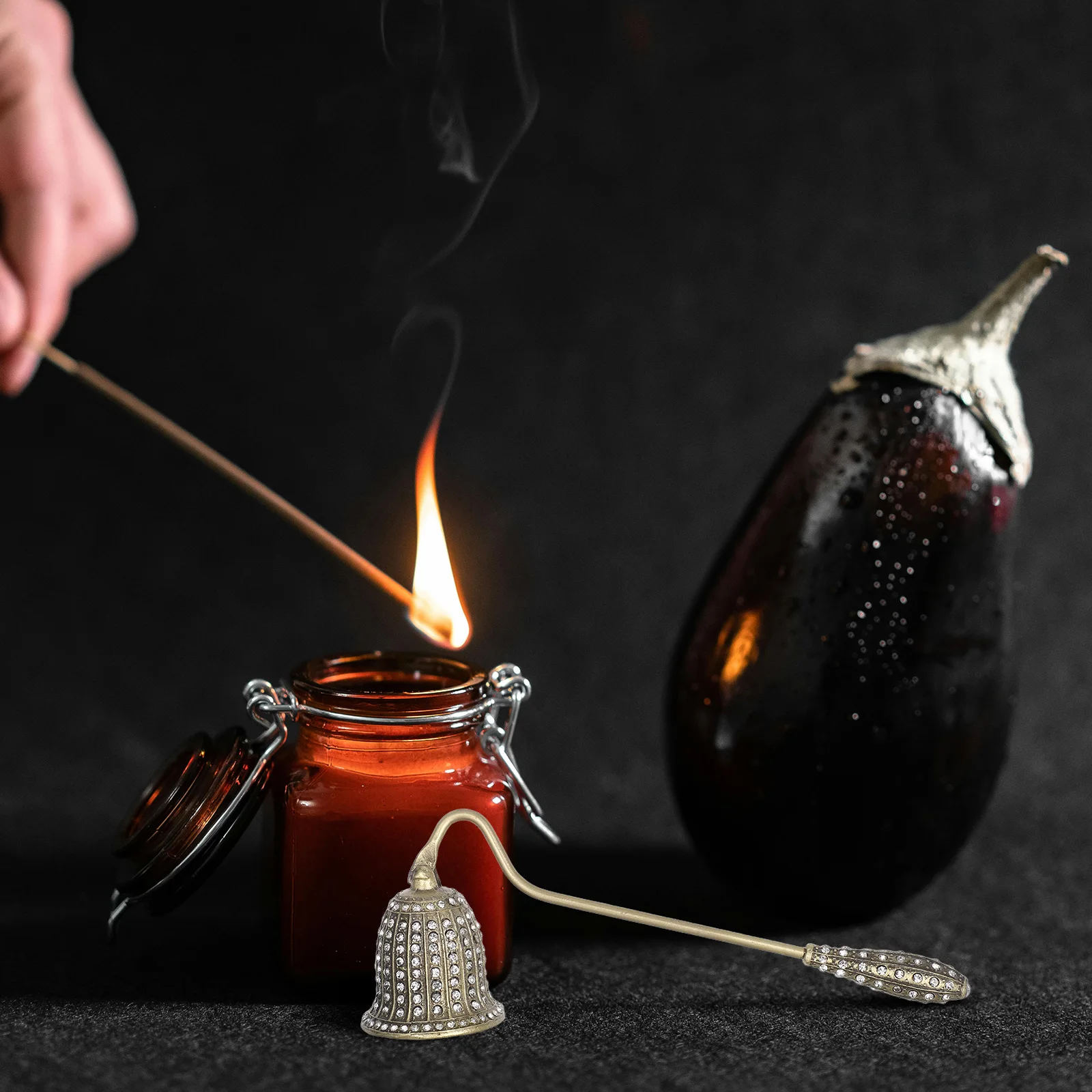 

Vintage Rhinestone Snuffer Metal Wick Extinguisher Long Handle For Jar Pillar Tea Lights, Retro Accessory Safety