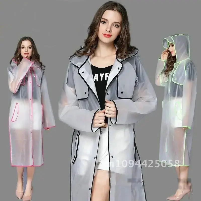 

New Fashion Woman Poncho With Hat Ladies Waterproof Long Translucent Raincoat Adults Rain Coat impermeables para lluvia EVA