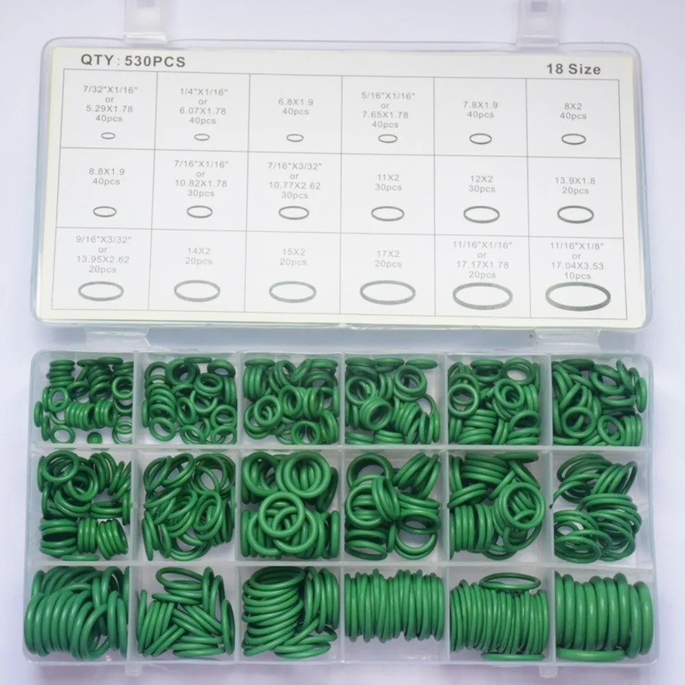 

530 шт./компл., комплект зеленого уплотнительного кольца для кондиционирования воздуха, набор резиновых аксессуаров, уплотнительное резиновое кольцо O-типа, обслуживание размеров 18