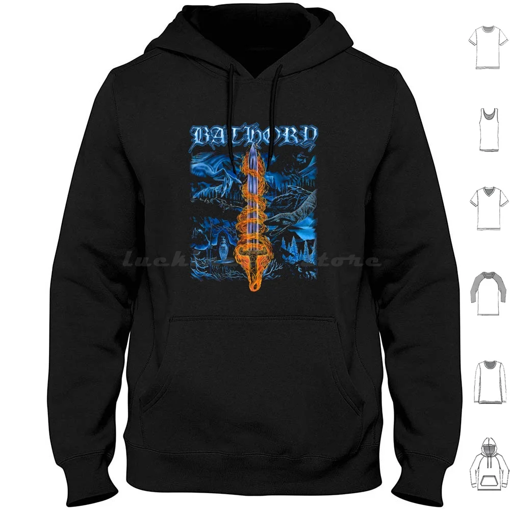 Blood On Ice Bathory-Classic Old School Pre Black Viking Metal Hoodies Long Sleeve Bathory Black Metal Heavy Metal