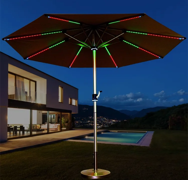

Solar Powered LED Lit Courtyard Market Crank Tilting Outdoor Garden Patio Umbrella