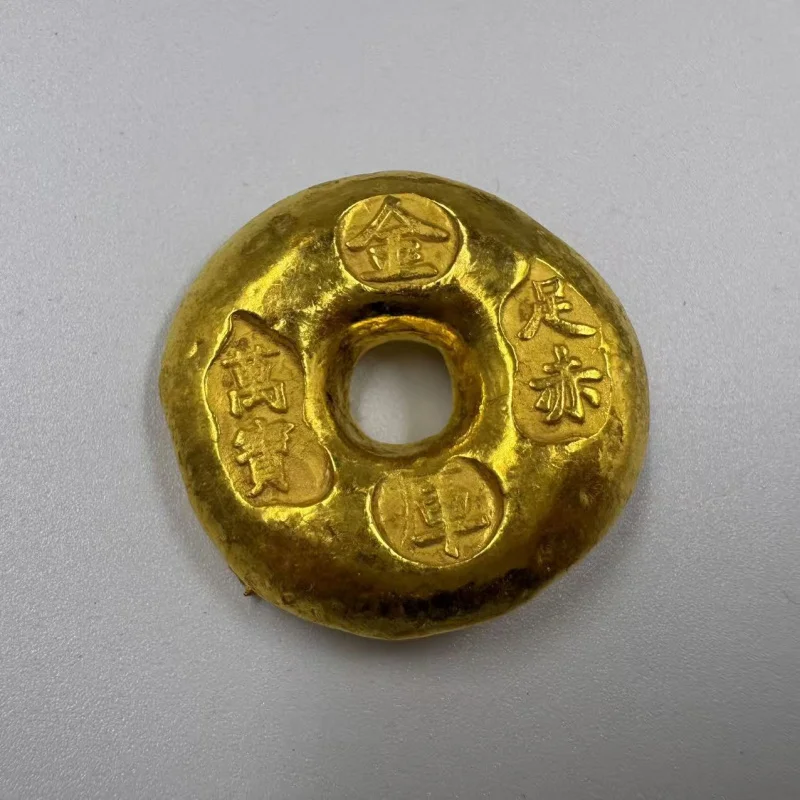 Ancient , red-footed treasure trove inventory , coins, round small gold ingots, Qing Dynasty pure cop