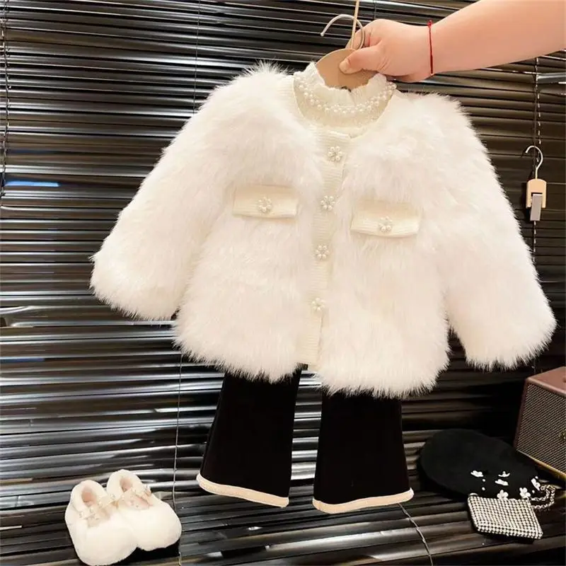 Girls' winter jacket, new Korean version with a stylish and fragrant style, mixed with cotton and versatile imitation fur and fu