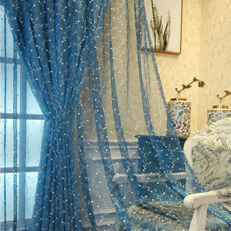 Atmospheric High-end Minimalist Style Encrypted and Thickened Fabric Curtains Classics Embroidered Tulle Fabric Gauze Curtains