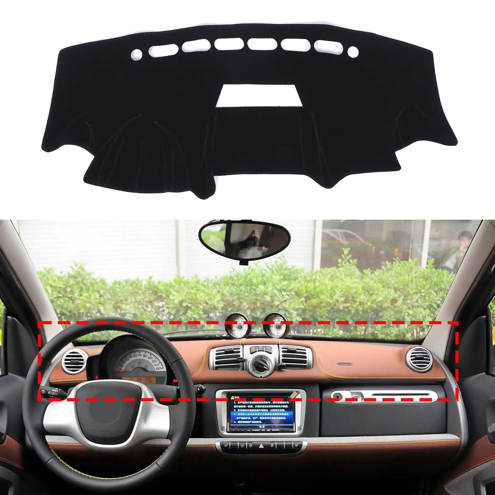 For Mercedes-Benz Smart 2009-2014 Car Dashboard Cover Sun Protection Mat Light-Proof Pad Center Console Sun Pad Accessories