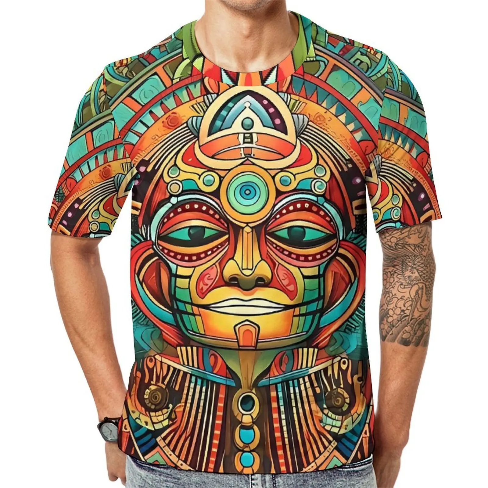Abstract Aztec Art T-Shirt  Popular T-Shirts Man Streetwear Tshirt Summer Short Sleeves Pattern Tees Plus Size