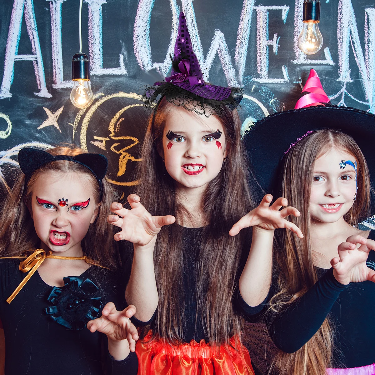 2 szt. Opaska na głowę w kształcie kapelusza czarownicy na Halloween dla dzieci, lekka ozdoba do kostiumu, wytrzymała opaska do włosów dla dziewczynek, akcesoria do włosów dla maluchów