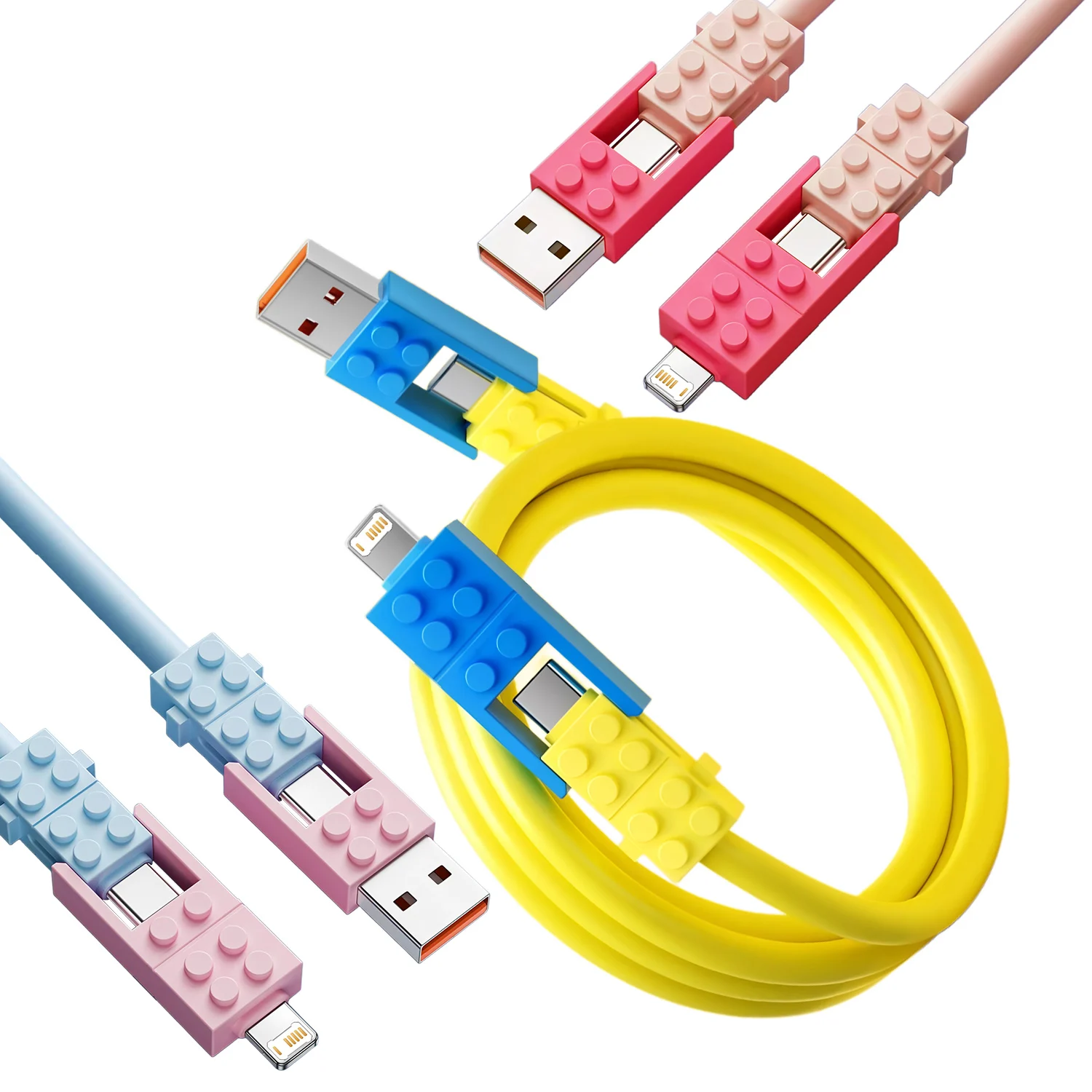 Cute 4-IN-1 USB Cable USB-C USB-L Mobile Phone Fast Charging Data Cord for iPhone Xiaomi HUAWEI Samsung C-C C-L Charger Line