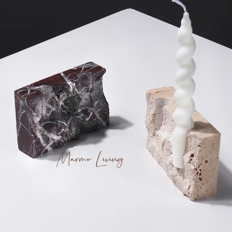 Natural Marble Candle Holder Vintage Travertine Candlesticks for Home Decorations