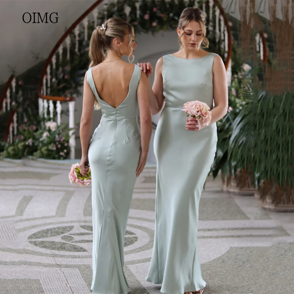 OIMG Classic Light Green Mermaid Wedding Dress O Neck Bridesmaid Dresses Backless Wedding Gowns vestidos de novia Personalizado