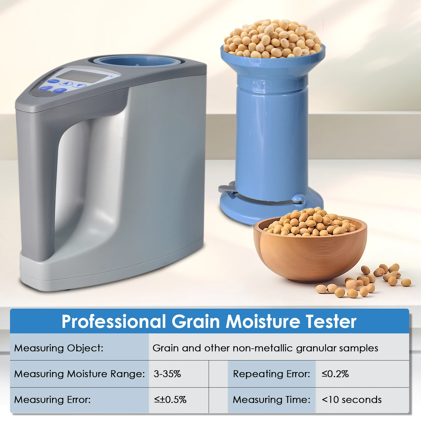 Grain Moisture Analyzer Tester Wheat Corn Rice Soybean Seed Moisture Meter Digital LCD with Auto Temp Compensation