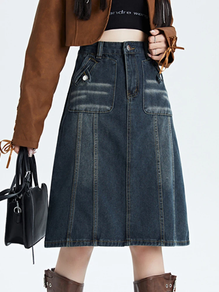 2024 Nieuwe Denim Rok Mode Voor Dameskleding Amerikaanse Stijl Vintage High Street Girl A-Line Wijde Benen Effen Kleur Veelzijdig