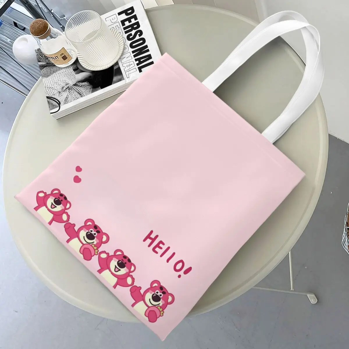 Unisex Lotso Strawberry Bear Tote Bags Large Capacity Lots-o'-Huggin' Bear Grocery Bag for Lady Handbags