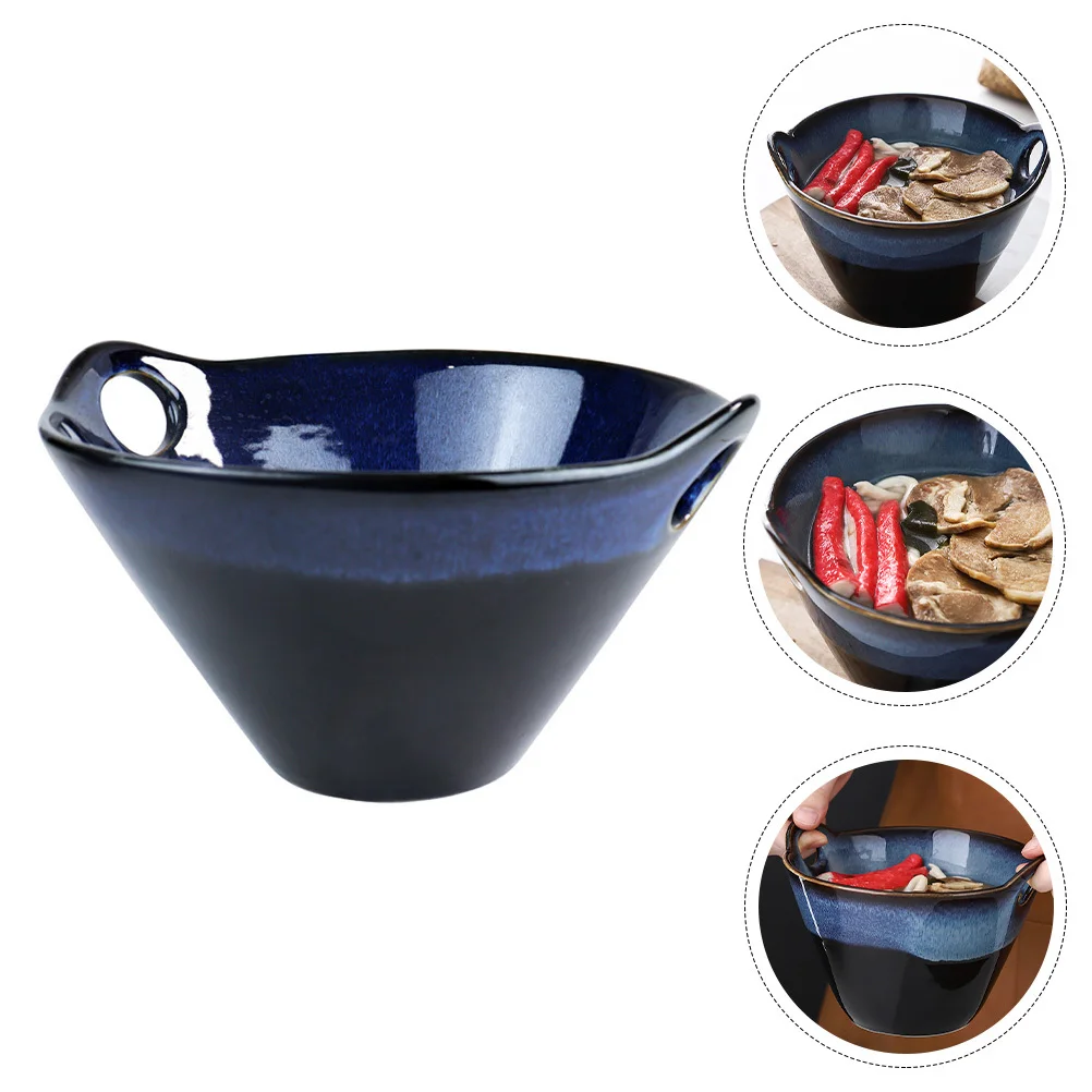 

1Pcs Double Handle Ceramic Ramen Bowl Lightweight Portable Noodle Bowl for Soup Salad Pasta Fruits Food Storage Container