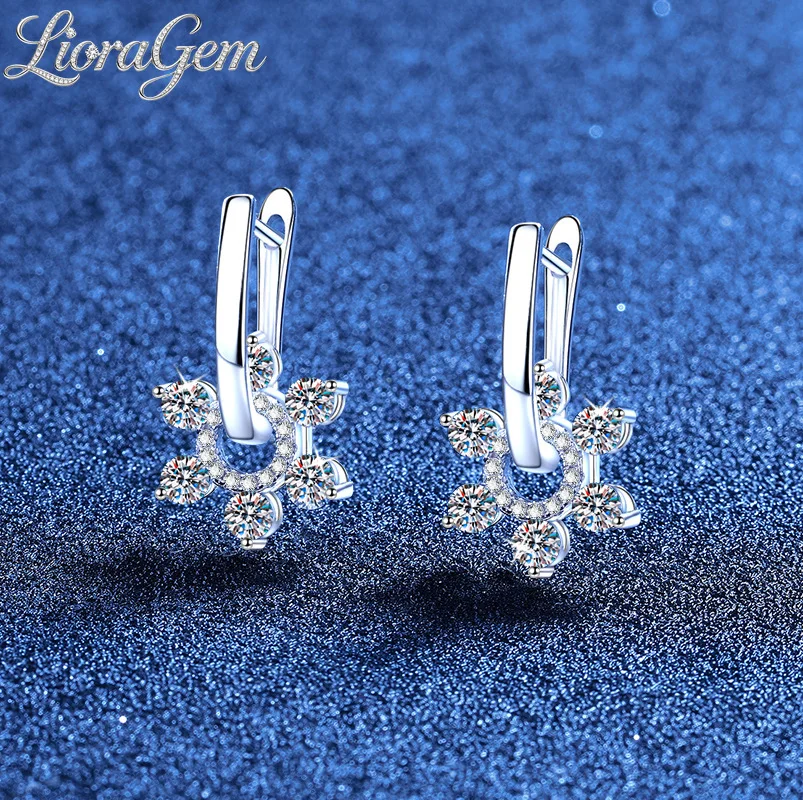 LioraGem Women's Moissanite Flower-Adorned Earrings, Versatile Statement Hoop with Two-Way Wear Platinum PT950 Stamp