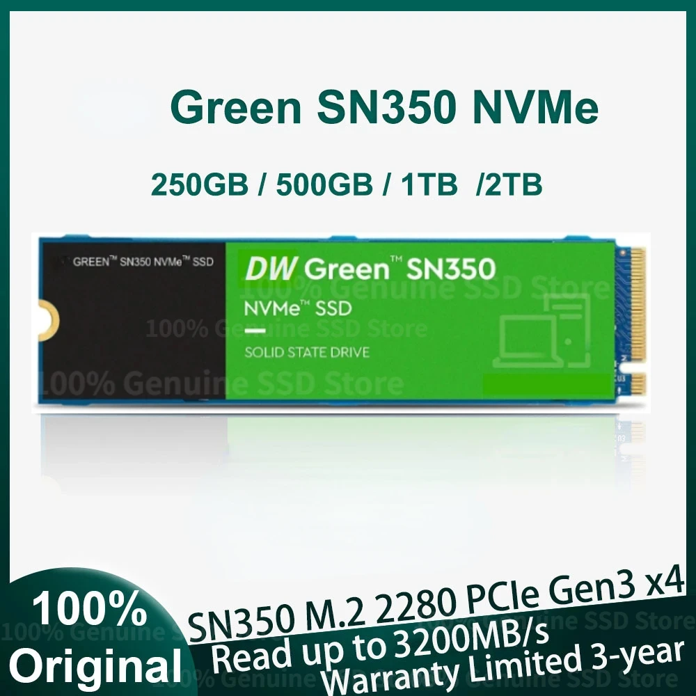

Western original SN350 DW Green NVMe Internal SSD 1TB 2TB Gen3 PCIe QLC M.2 2280 Up to 3200MB/s Solid State Drive For PC laptop