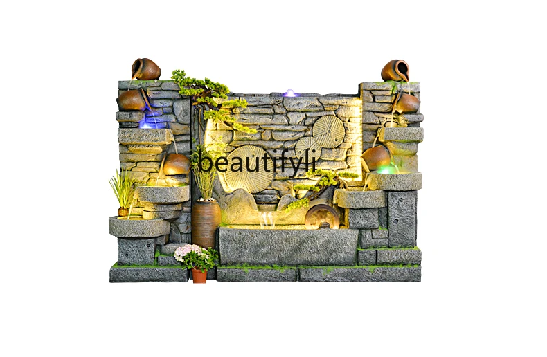 Idyllic and Retro Stonewashed Water Curtain Wall Screen Outdoor Courtyard Fish Pond Landscape Decoration Water Truck Decoration