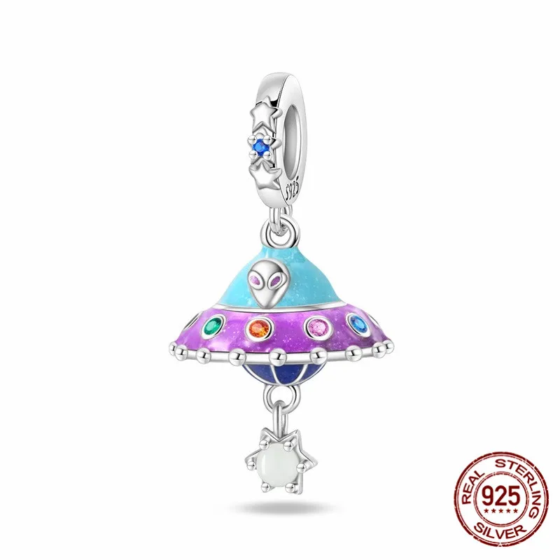 

925 Sterling Silver Beaded UFO Pendant Inlaid with Zircon Suitable for Original Bracelet Designs DIY Women's Jewelry Gifts