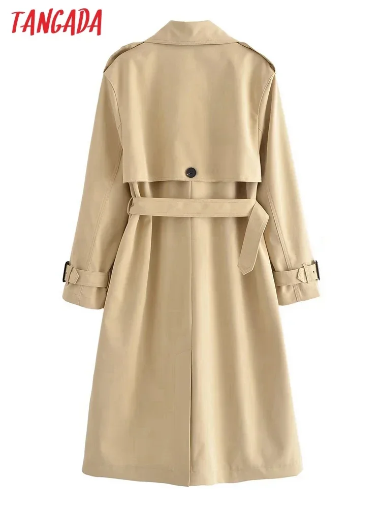 Tangada 2023 Women Khaki Classic Trench Coat with Belt Elegant Female Windbreak QN238