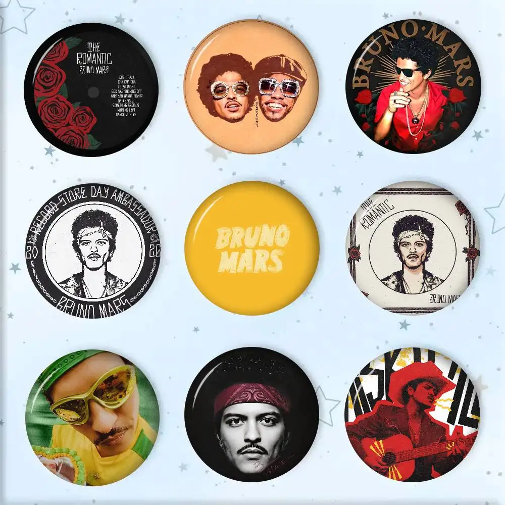 Rap Singer Cool Bruno Mars   Soft Button Pin Round Metal Badge Lapel Pin Parts Gift Friends Kid Jewelry
