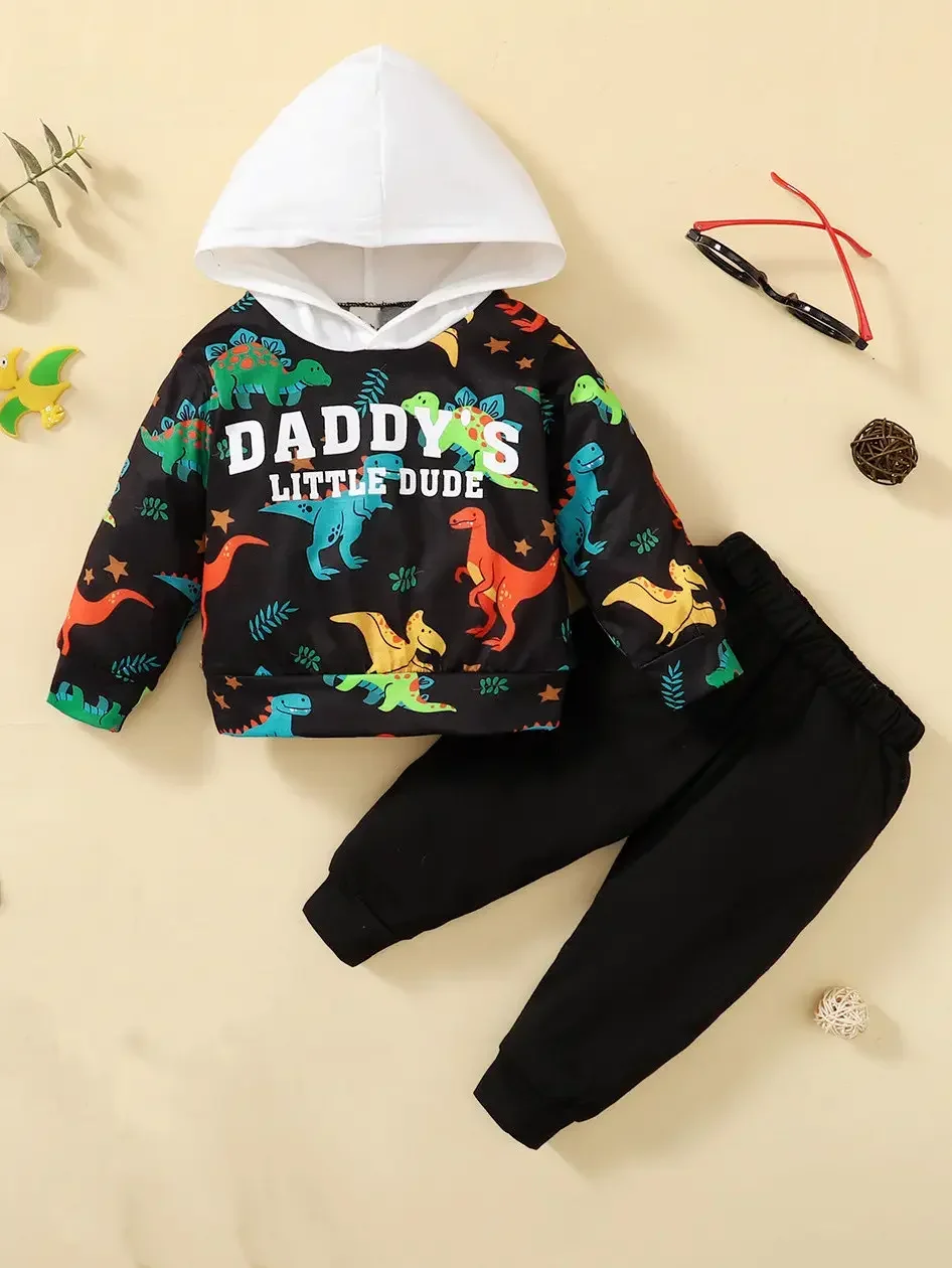 Winter 0-2 years old Cool Boy Sweatshirt Outfits Dinosaur Long Sleeve Tops Pants 2pcs Fall Winter Tracksuit Fashion Clothing