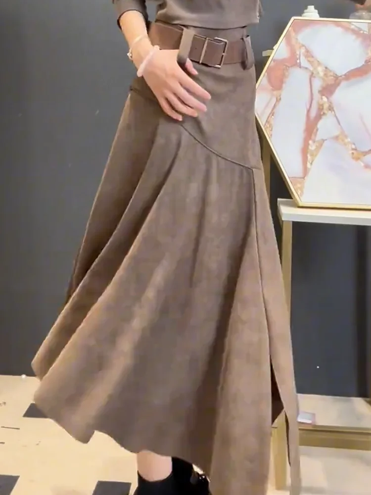 

Модная юбка средней длины с асимметричным пэчворк-дизайном для женщин, осенне-зимняя новинка, универсальная юбка для девушек, придающая молодость и стиль.