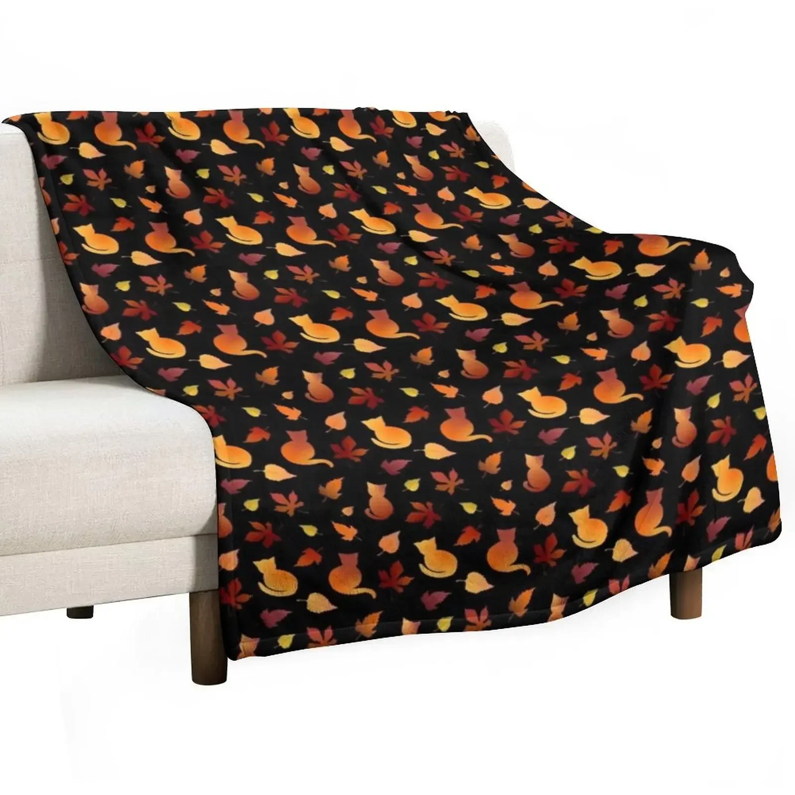 

Fall /Autumn leaves and Autumn colored cats pattern Throw Blanket Nap Flannels Decorative Sofas Blankets