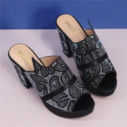 Colorful Rhinestone Wedge Mules Women Summer Shoes Slip on Parti Shoe Lady Wedge Heel Nigerian Party Shoe Designer Sandal