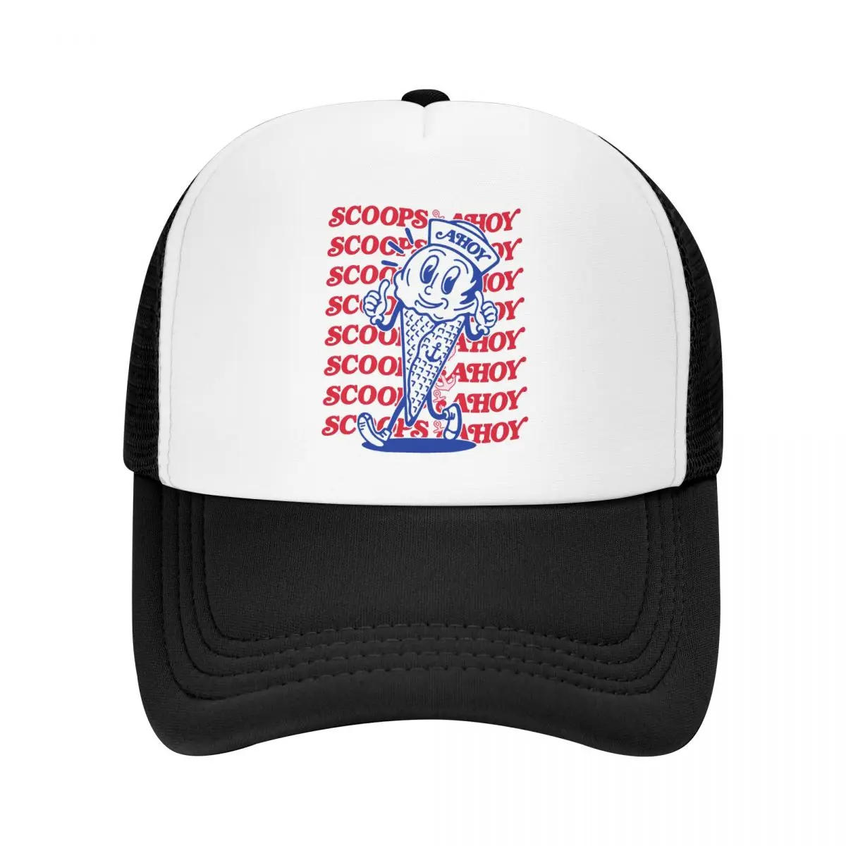 Scoops Ahoy Ice Cream Mascot Fun Baseball Caps Mesh Hats Summer Peaked Adult Caps