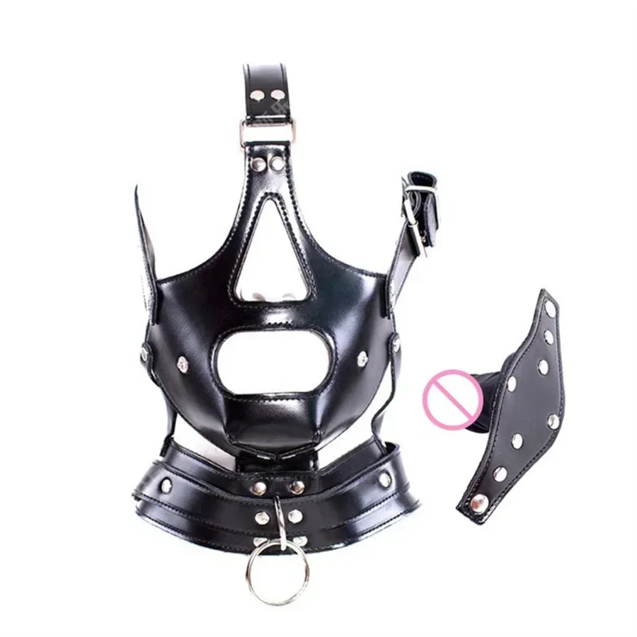 Leather Fetish Headgear BDSM Bondage Headgear Mask Hood Restraint Adult Cosplay Female Man Sex Toys for Couples Women Fetish Gay