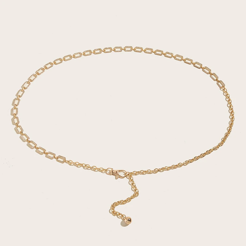 New Fashion Women's Rhinestone Belt Metal Slim Waist Chain Versatile Dress Accessories Trendy Belt Bright Bride Bling Waist Belt
