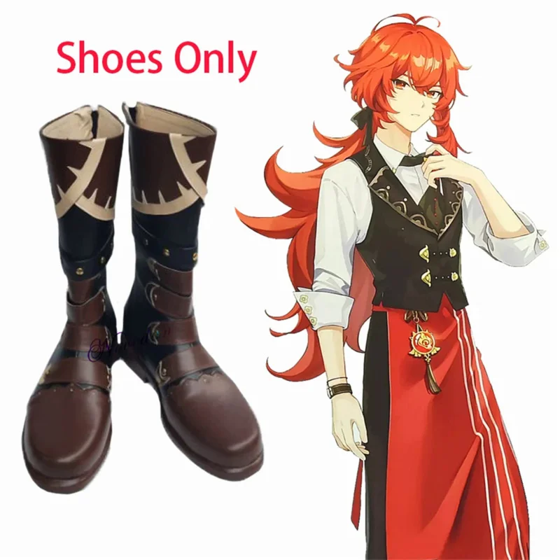 Genshin impact diluc ชุดคอสเพลย์ผู้หญิง KFC diluc genshin COSPLAY ผู้ชายเครื่องแบบบริกรวิกชุดอนิเมะชุดปาร์ตี้ฮาโลวีน