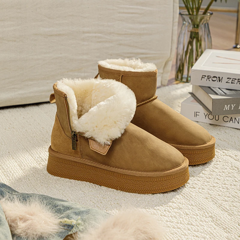 

Thick Plush Platform Snow Boots Women Winter Keep Warm Fur Cotton Shoes Woman Faux Suede Slip-On Ankle Botas Padded Shoes