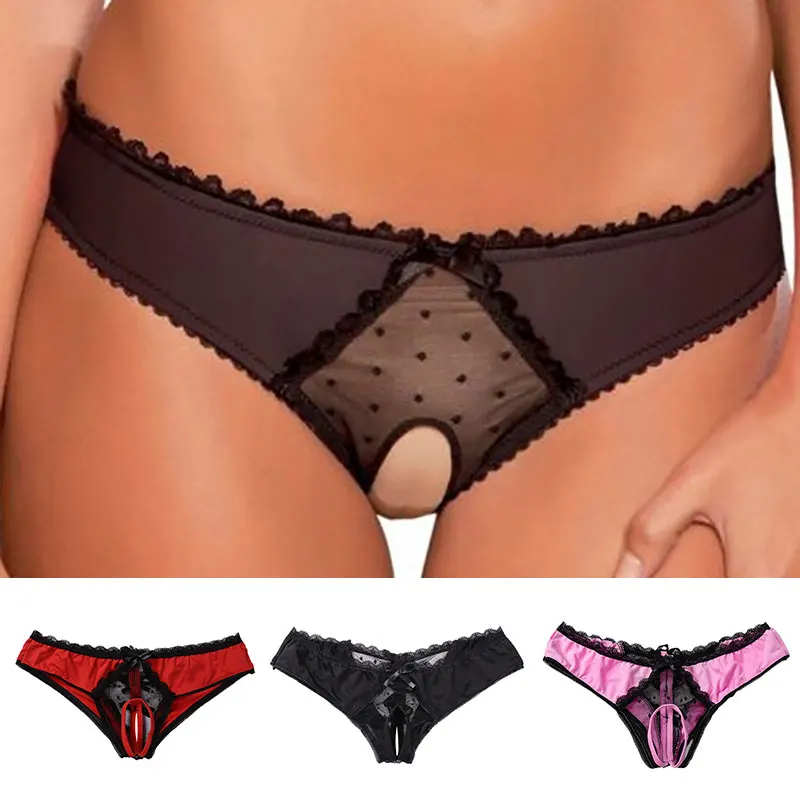 Women Sexy Open Crotch Panties for Ladies Flower Lace Female Briefs See-through Crotchless Lingerie Sexy Underwear