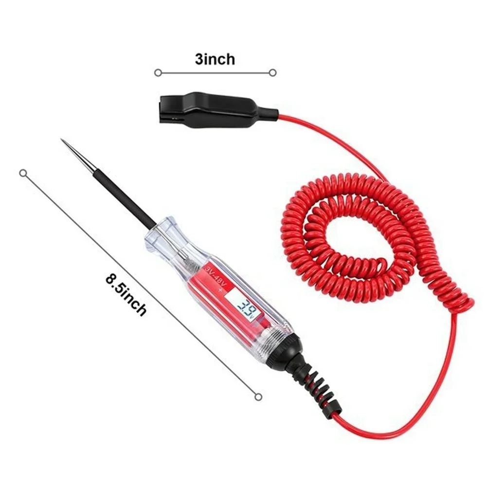 

Тестер напряжения для автомобильных аккумуляторов с подсветкой ЖК-дисплея, зажимами из нержавеющей стали, стальными щупами и пружинным кабелем длиной 140 дюймов