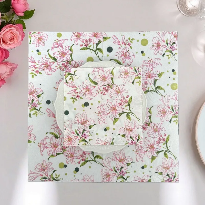 10/20pcs 33*33cm 2Ply Lily Flower Napkins Anniversary Mother's Day Atmosphere Decoration Paper Meal Mat DIY Decoupage Paper